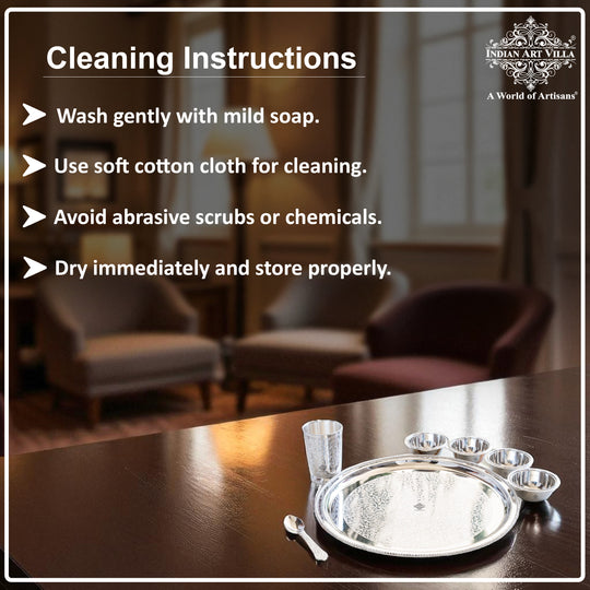 Handcrafted Silver Plated Embossed Design Dinner Set 7 Pieces