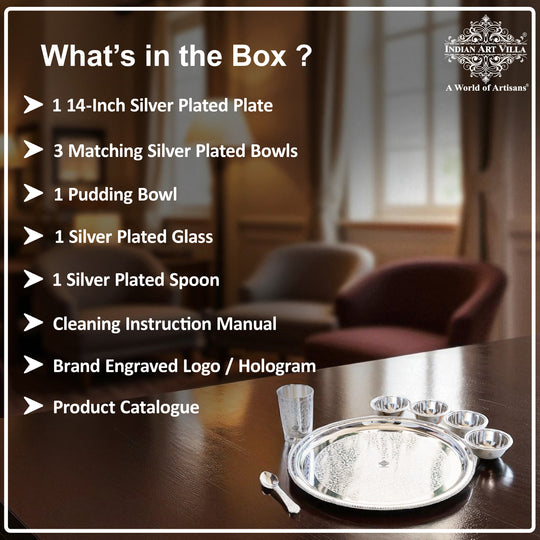 Handcrafted Silver Plated Embossed Design Dinner Set 7 Pieces