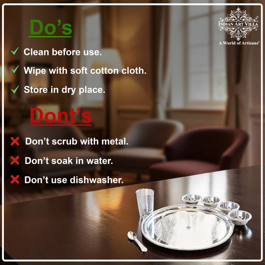 Handcrafted Silver Plated Embossed Design Dinner Set 7 Pieces