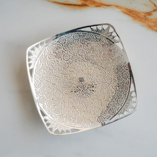 Silver plated designer decorative bowl angle view — Indian Art Villa