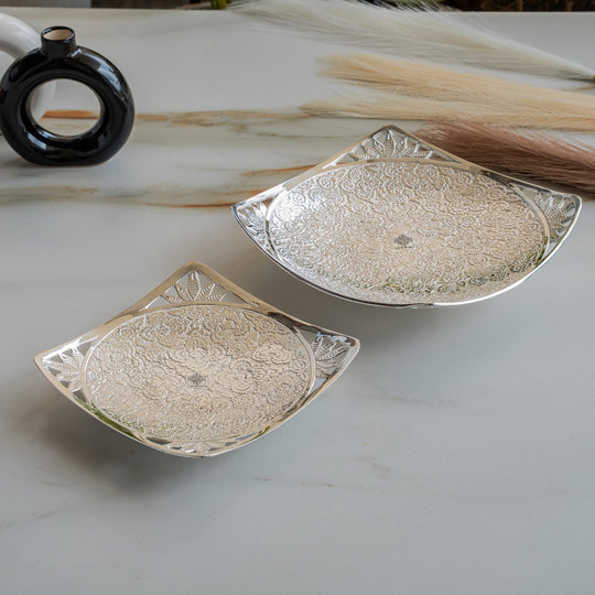Silver plated designer decorative bowl top view — Indian Art Villa