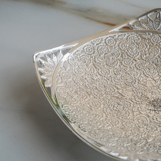 Silver plated designer decorative bowl side view — Indian Art Villa