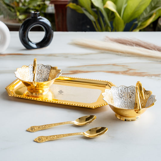 Silver Plated Duck Design Gift Set 2 Bowl, 2 Spoon & 1 Tray, 5 Pieces