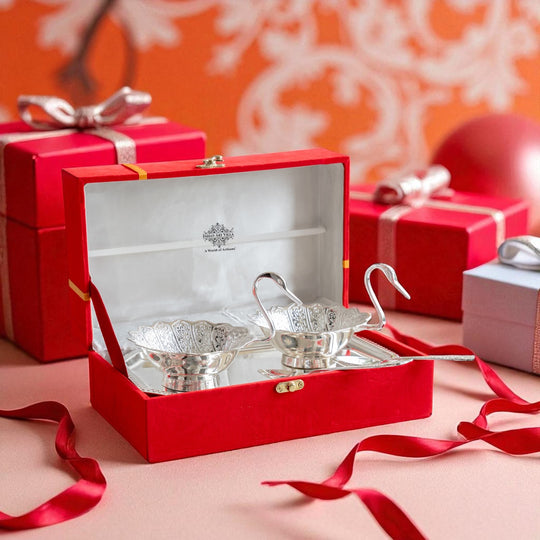 Silver Plated Duck Design Gift Set 2 Bowl, 2 Spoon & 1 Tray, 5 Pieces