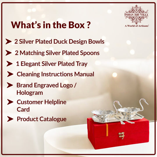 Silver Plated Duck Design Gift Set 2 Bowl, 2 Spoon & 1 Tray, 5 Pieces