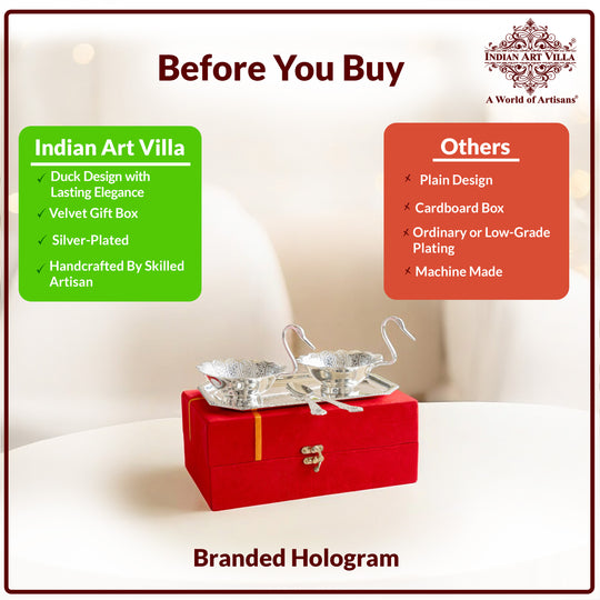 Silver Plated Duck Design Gift Set 2 Bowl, 2 Spoon & 1 Tray, 5 Pieces