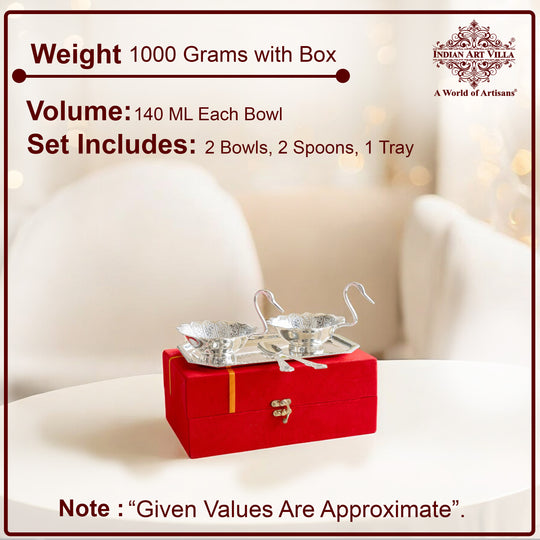 Silver Plated Duck Design Gift Set 2 Bowl, 2 Spoon & 1 Tray, 5 Pieces