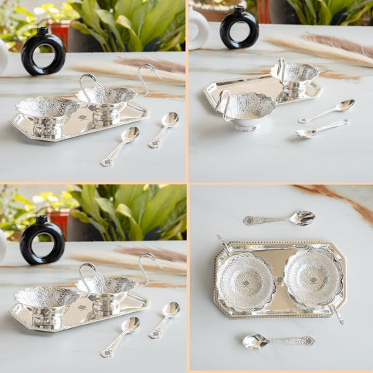 Silver Plated Duck Design Gift Set 2 Bowl, 2 Spoon & 1 Tray, 5 Pieces