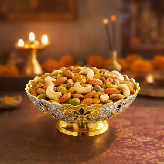Handmade Pure Silver Plated & Gold Finish Decorative Bowl