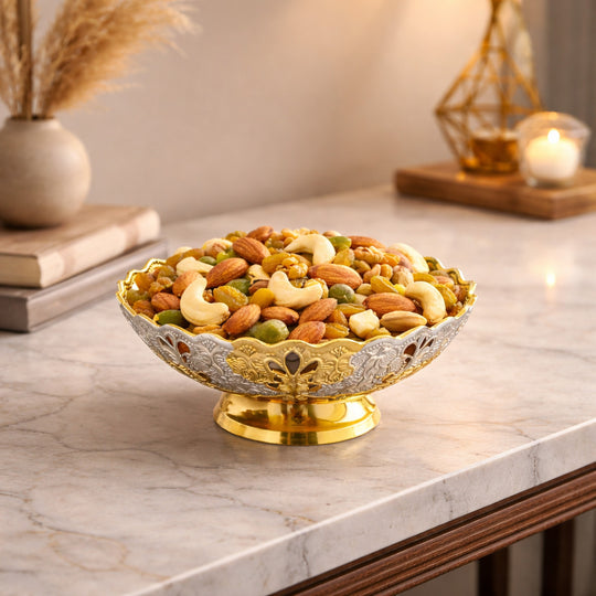 Handmade Pure Silver Plated & Gold Finish Decorative Bowl