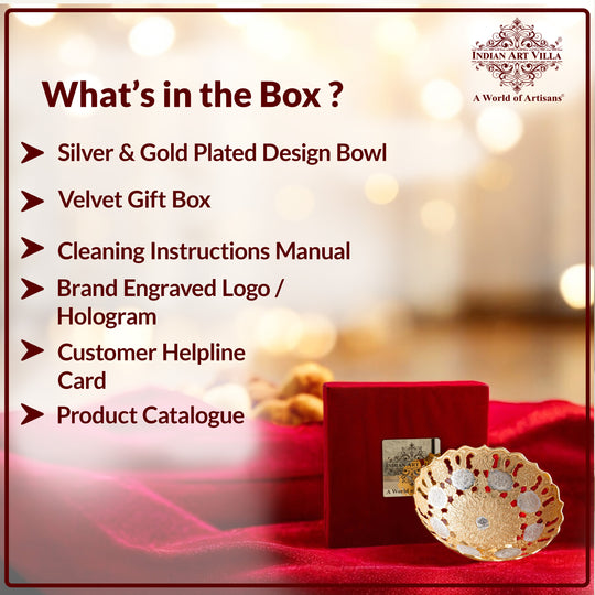 Handmade Pure Silver Plated & Gold Finish Decorative Bowl