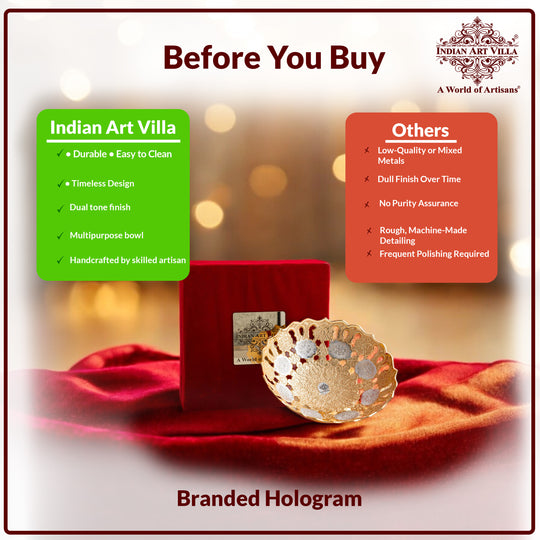 Handmade Pure Silver Plated & Gold Finish Decorative Bowl