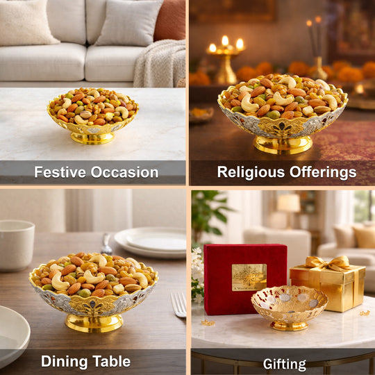 Handmade Pure Silver Plated & Gold Finish Decorative Bowl