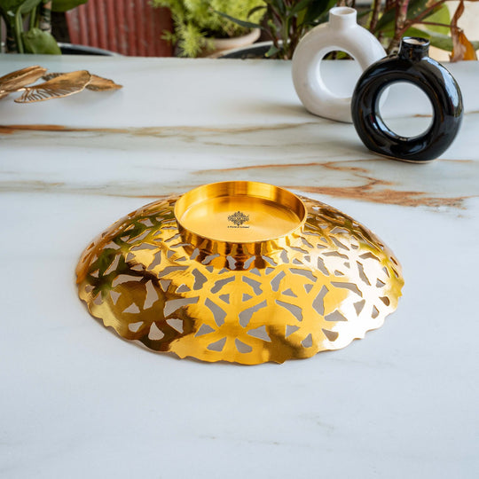 Handcrafted Pure Silver & Gold Plated Leaf Design Bowl, 25.40 CMS