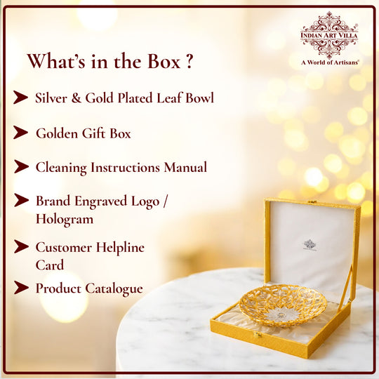 Handcrafted Pure Silver & Gold Plated Leaf Design Bowl, 25.40 CMS