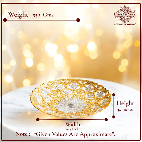Handcrafted Pure Silver & Gold Plated Leaf Design Bowl, 25.40 CMS