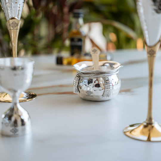 Silver & Gold Plated Champagne Glass, Silver 2 Bowl & Peg Measure, Gold Plated 2 Spoon