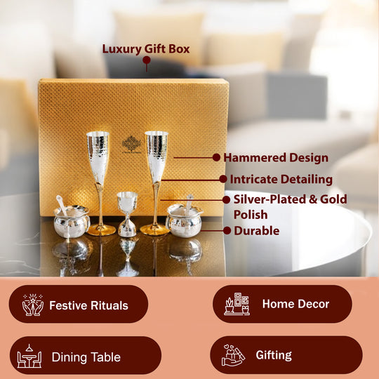 Silver & Gold Plated Champagne Glass, Silver 2 Bowl & Peg Measure, Gold Plated 2 Spoon