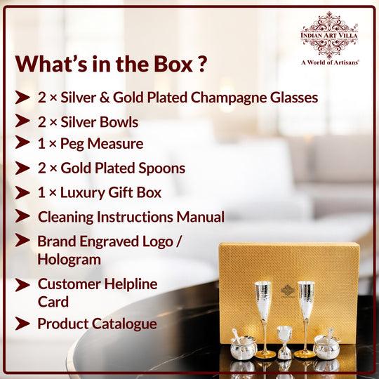 Silver & Gold Plated Champagne Glass, Silver 2 Bowl & Peg Measure, Gold Plated 2 Spoon