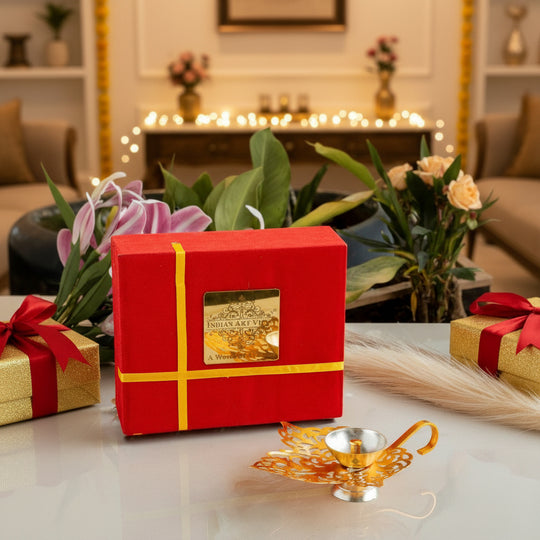 Silver Plated & Gold Finish Leaf Design Akhand Diya