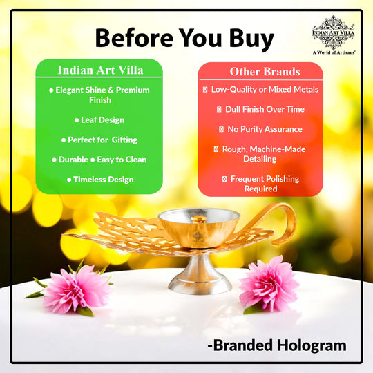 Silver Plated & Gold Finish Leaf Design Akhand Diya