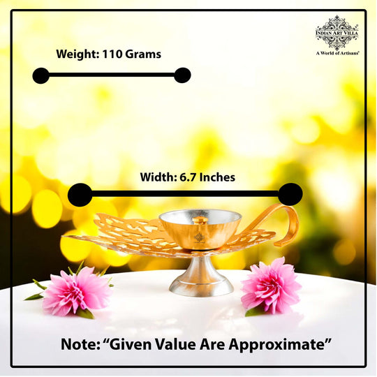 Silver Plated & Gold Finish Leaf Design Akhand Diya