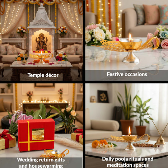 Silver Plated & Gold Finish Leaf Design Akhand Diya