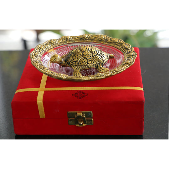 Aluminium Turtle/Tortoise & Glass Plate With Silver & Gold Plating