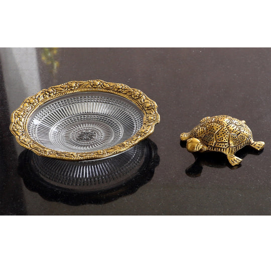 Aluminium Turtle/Tortoise & Glass Plate With Silver & Gold Plating