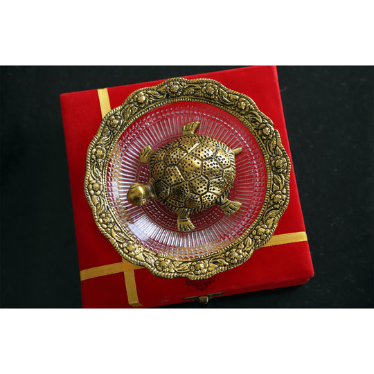 Aluminium Turtle/Tortoise & Glass Plate With Silver & Gold Plating
