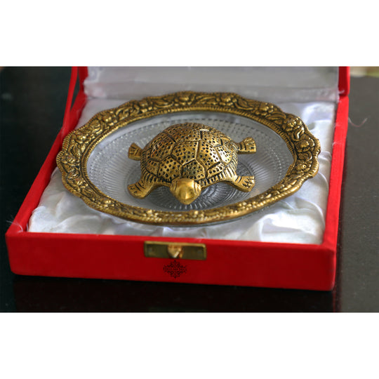 Aluminium Turtle/Tortoise & Glass Plate With Silver & Gold Plating