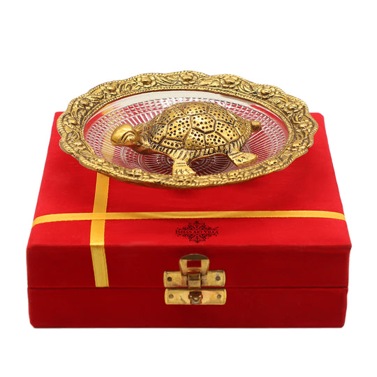 Aluminium Turtle/Tortoise & Glass Plate With Silver & Gold Plating