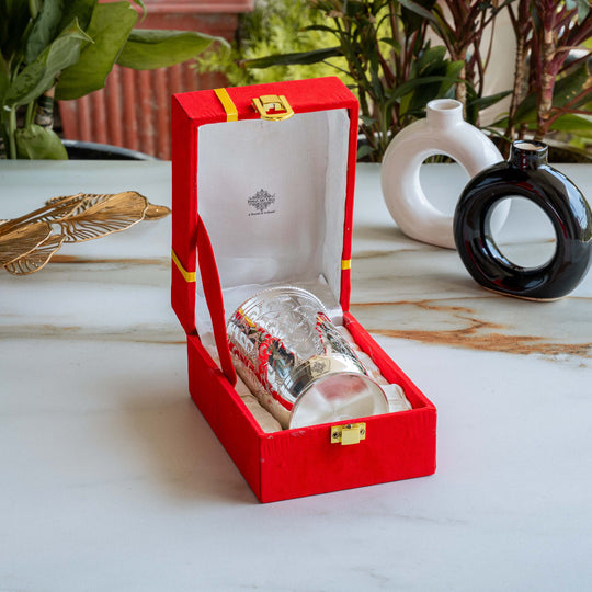 Silver Plated Embossed Designer Glass, 280 ML