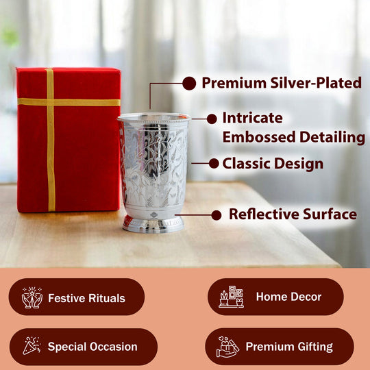 Silver Plated Embossed Designer Glass, 280 ML