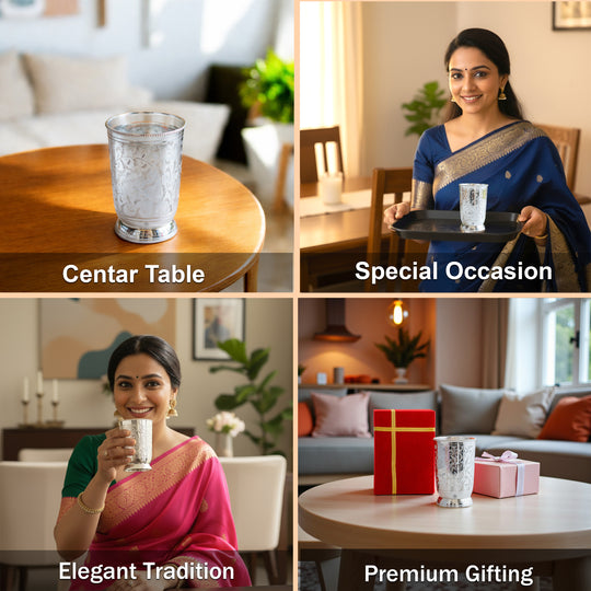 Silver Plated Embossed Designer Glass, 280 ML