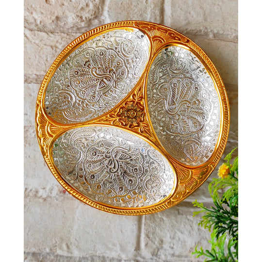 Silver-plated gold Polished inside peacock Engraved Decorative Platter