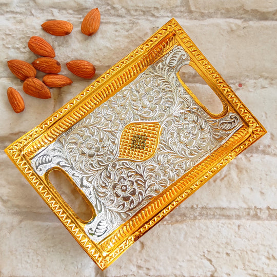 Silver-plated gold Polished Aluminum Engraved rectangular Platter