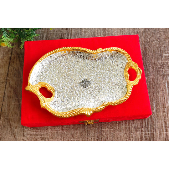 Silver Plated Gold Polished Aluminum Flower Designer Platter