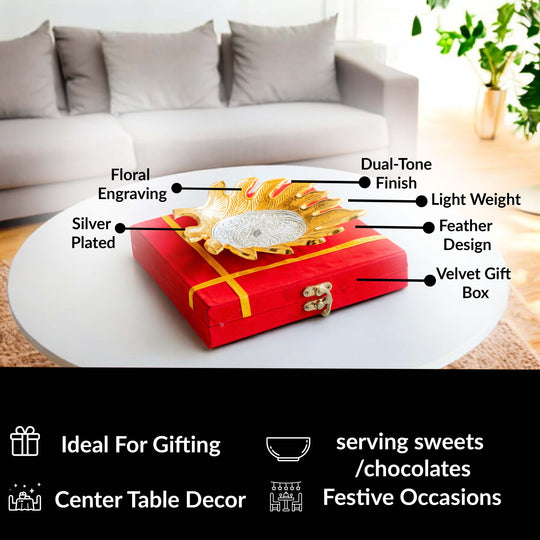 Silver Plated Feather Design Decorative Platter