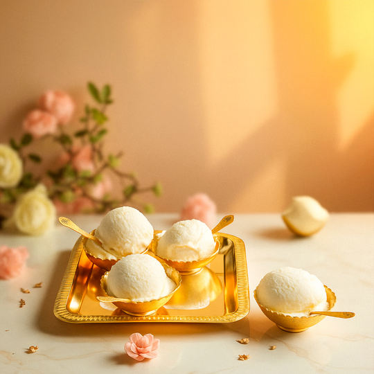 Silver Plated Gold Polished Embossed Flower Design Bowl Set With 4 Spoons & 1 Tray, Service For 4, Festive Gifts