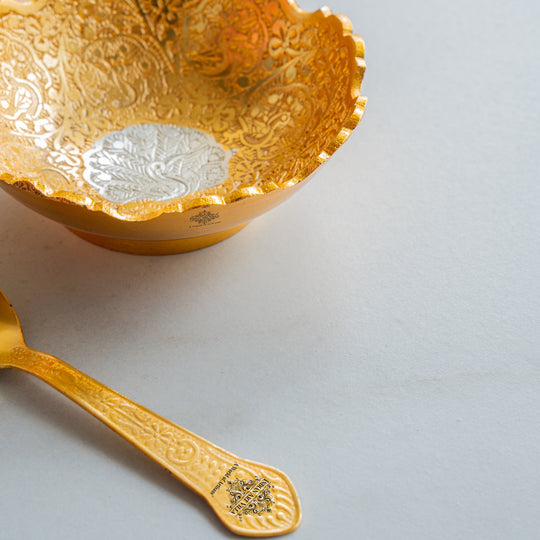Silver Plated Bowl with Gold Finish & Spoon Gift Set