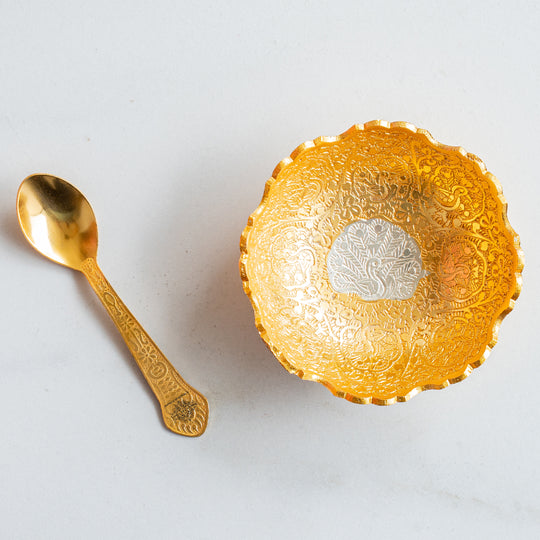 Silver Plated Bowl with Gold Finish & Spoon Gift Set