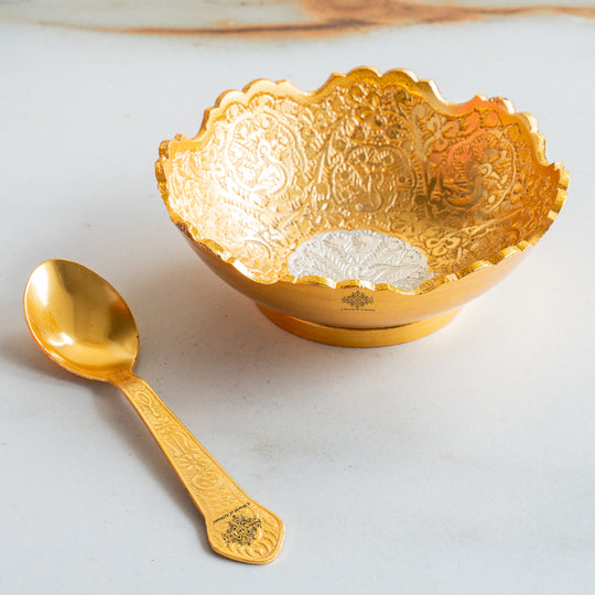 Silver Plated Bowl with Gold Finish & Spoon Gift Set