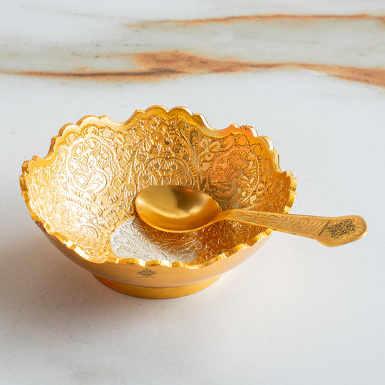 Silver Plated Bowl with Gold Finish & Spoon Gift Set