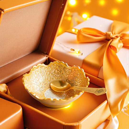 Silver Plated Bowl with Gold Finish & Spoon Gift Set