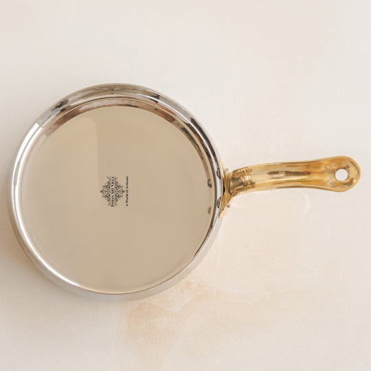 Pure Stainless Steel Curved Design Serving Sauce Pan with Brass Handle