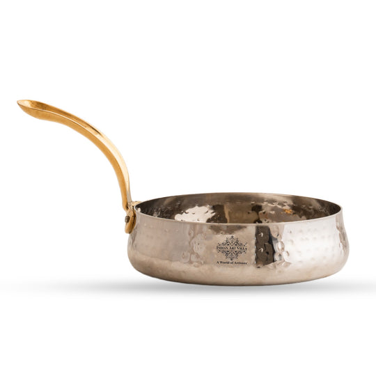 Pure Stainless Steel Curved Design Serving Sauce Pan with Brass Handle