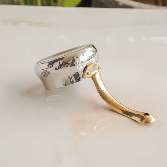 Stainless Steel Curved Design Serving Sauce Pan with Brass Handle