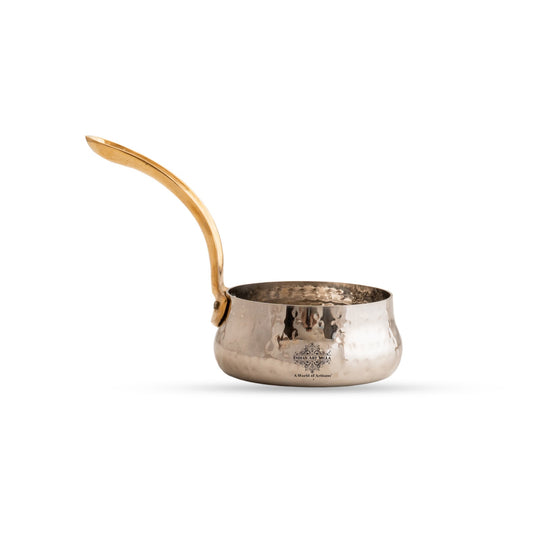 Stainless Steel Curved Design Serving Sauce Pan with Brass Handle