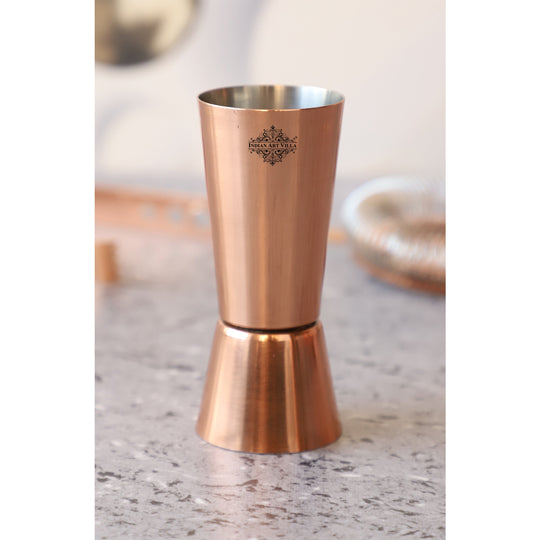Brown finish steel double peg measure glass, front view — Indian Art Villa